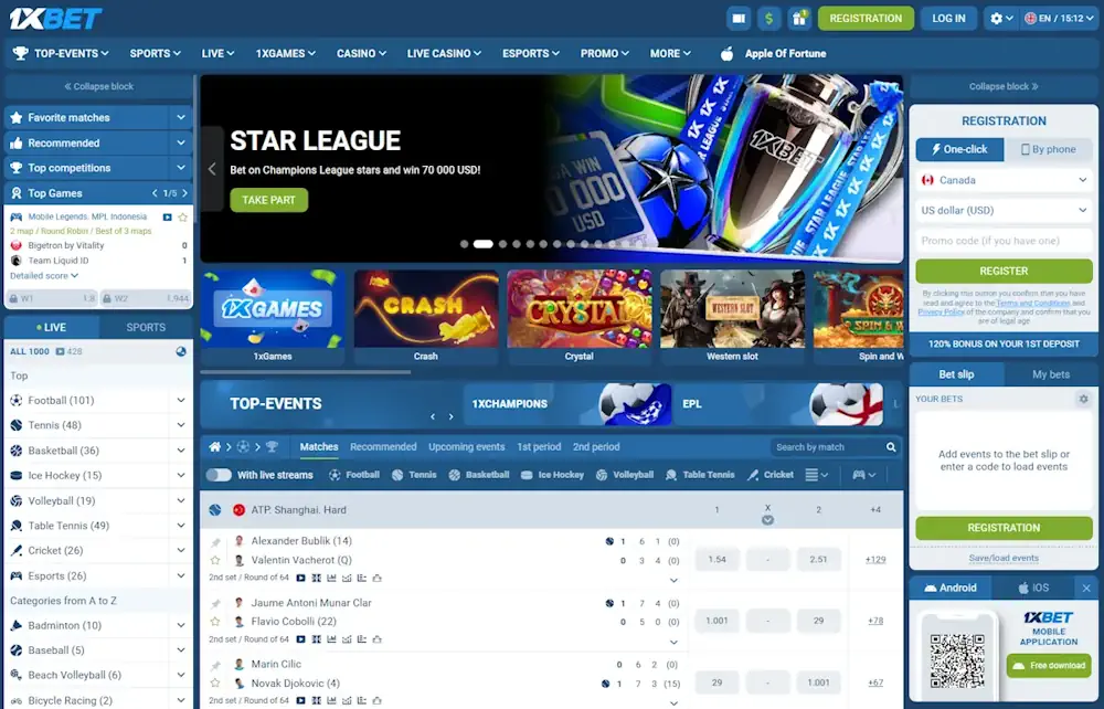 1xbet Platform showcase